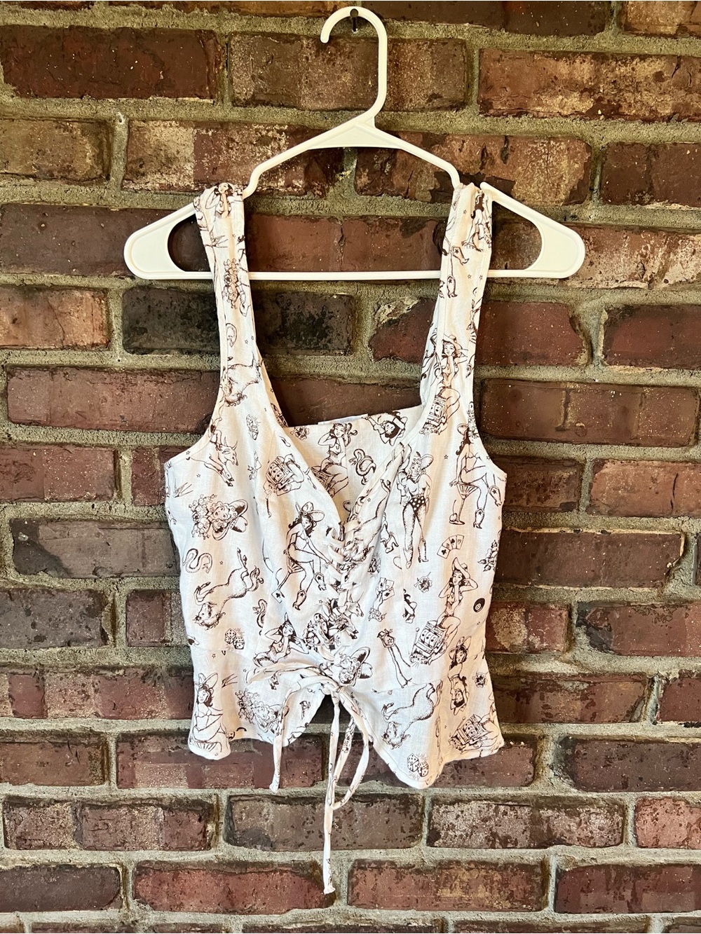 Reformation Cream White Printed Lace-Up Tank Top Cowgirl Size 4